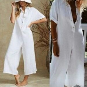 White Button-Down Jumpsuit